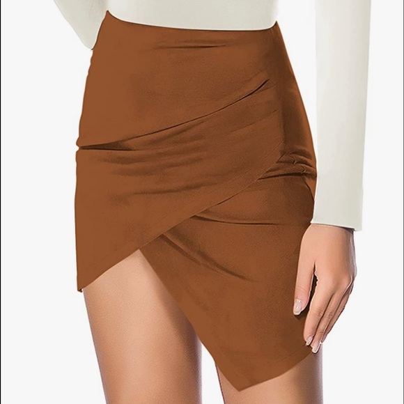 mangopop Dresses & Skirts - Women Basic Faux Suede High waist mini pencil Bodycon skirt